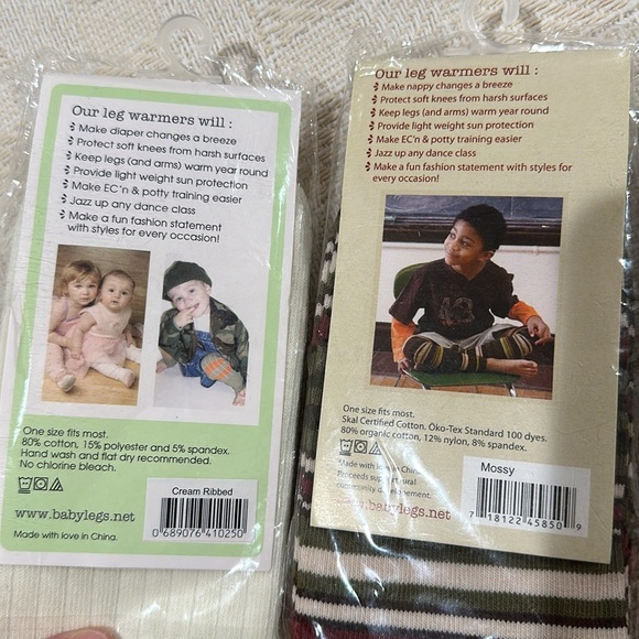 BABYLEGS Leg Warmers neutral cream ribbed mossy green striped stocking plaid OS - Picture 5 of 6